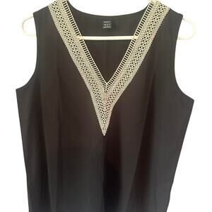 Elegant Black Sleeveless Blouse with Cream Lace